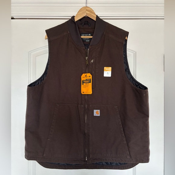 NWT Carhartt Men's Washed Duck Insulated Dark Brown Work Vest, Loose Fit, XL Reg - Picture 1 of 16